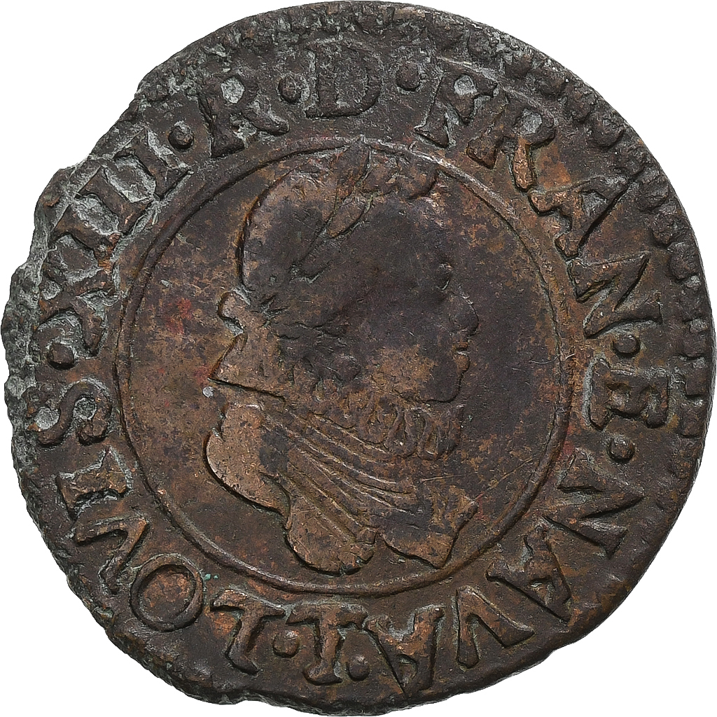 France, Louis XIII, Double Tournois, 1616, Nantes, Copper, , Gadoury:6