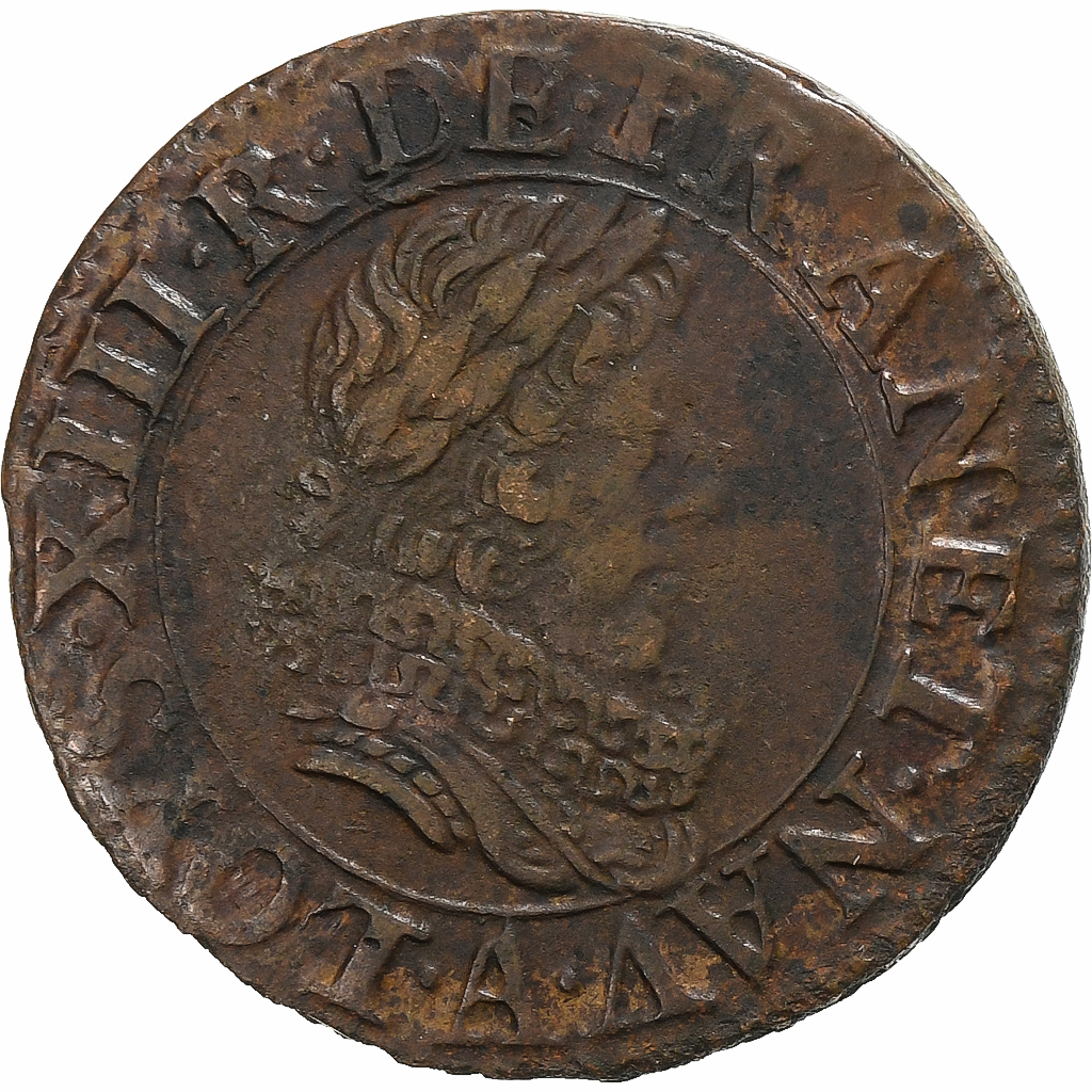 France, Louis XIII, Double Tournois, 1630, Paris, Copper, , Gadoury:9a