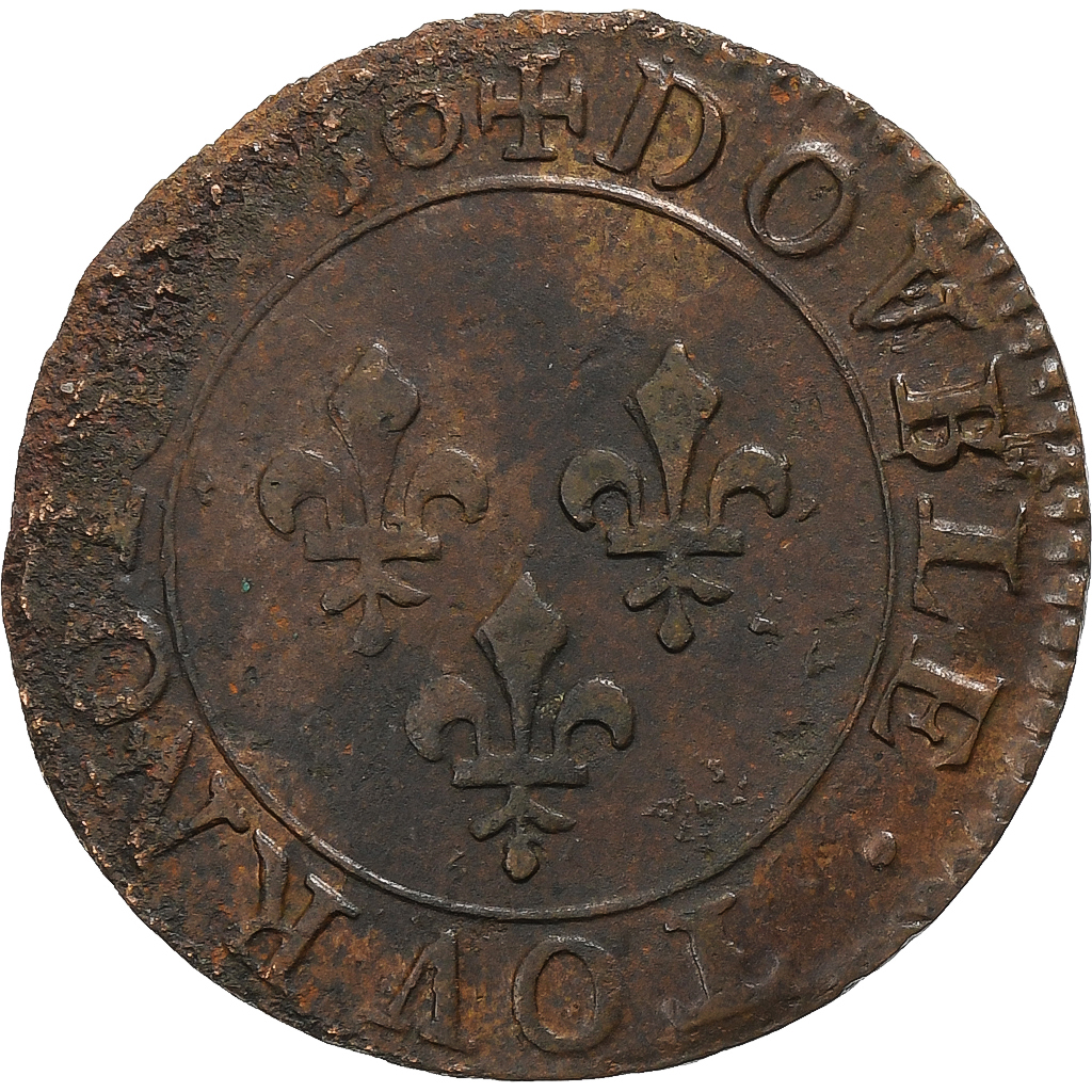 France, Louis XIII, Double Tournois, 1630, Paris, Copper, , Gadoury:9a