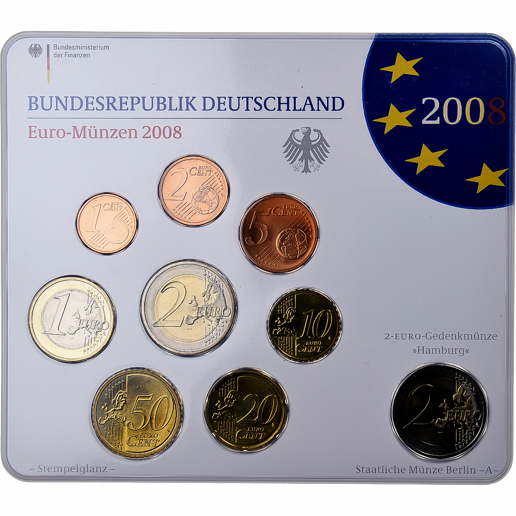 Deutschland, 1 Cent to 2 Euro, Hambourg, 2008, Berlin, STGL
