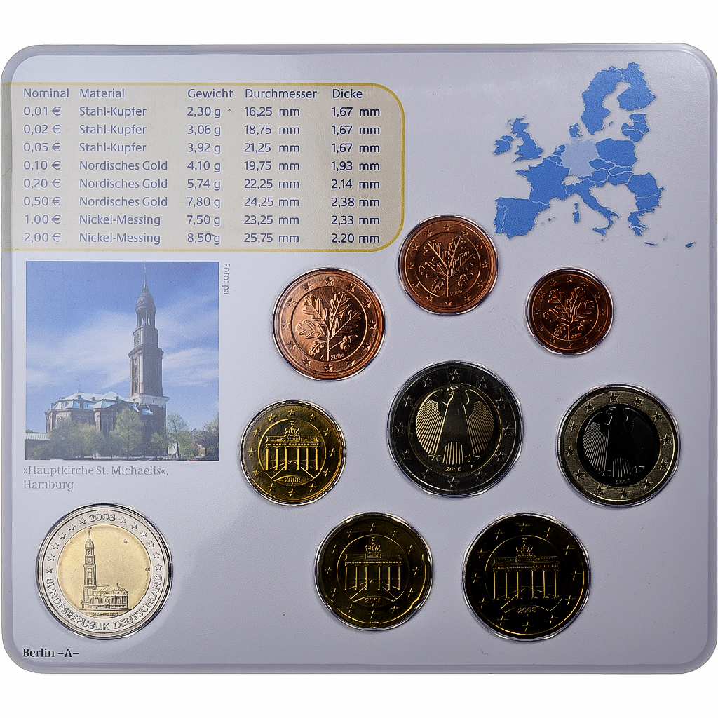 Deutschland, 1 Cent to 2 Euro, Hambourg, 2008, Berlin, STGL