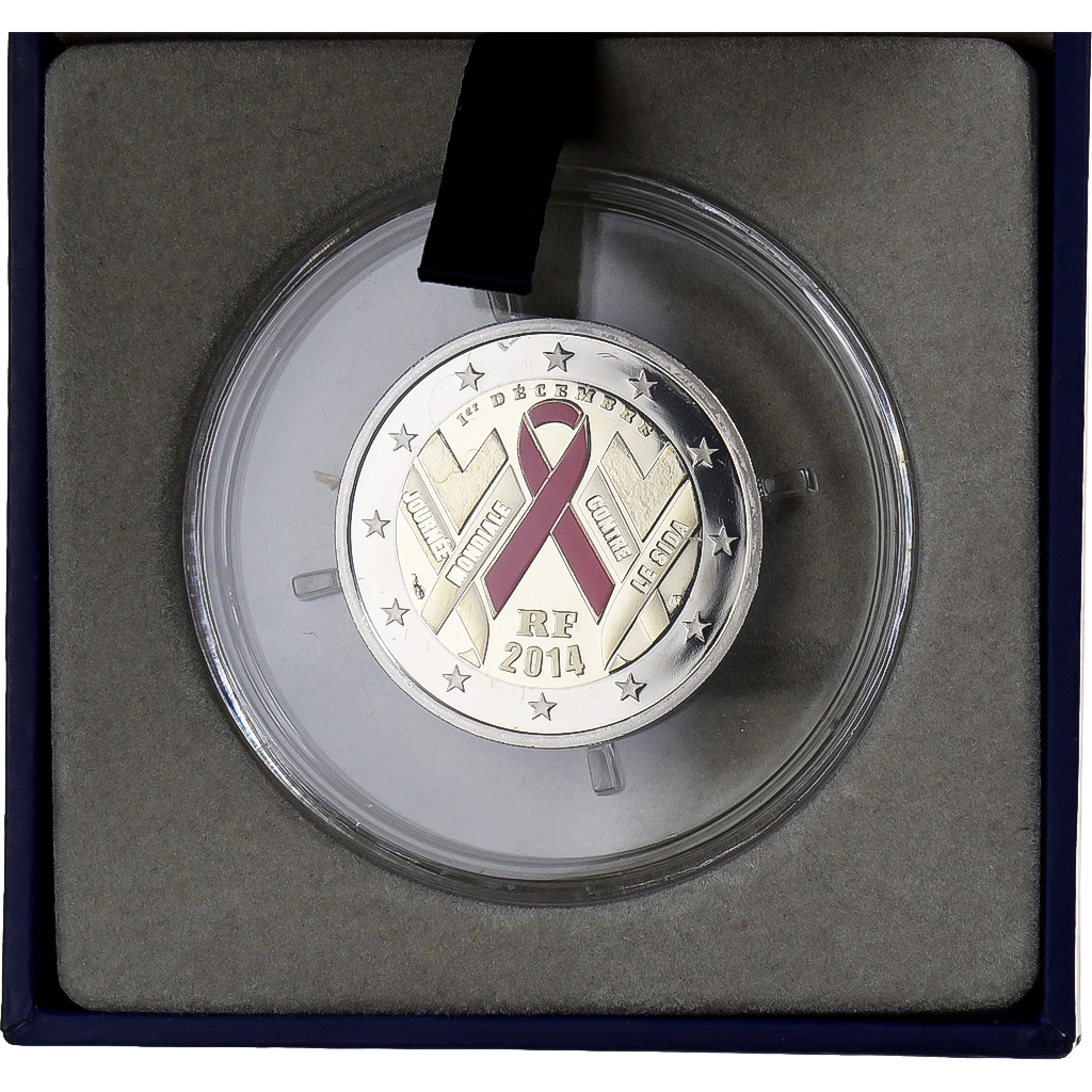 Frankreich, 2 Euro, World AIDS Day, Proof, Colorized, 2014, MDP, Bi-Metallic