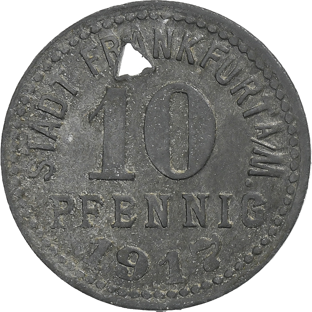 Germany, Stadt Frankfurt am Main, 10 Pfennig, 1917, Holed, , Zinc