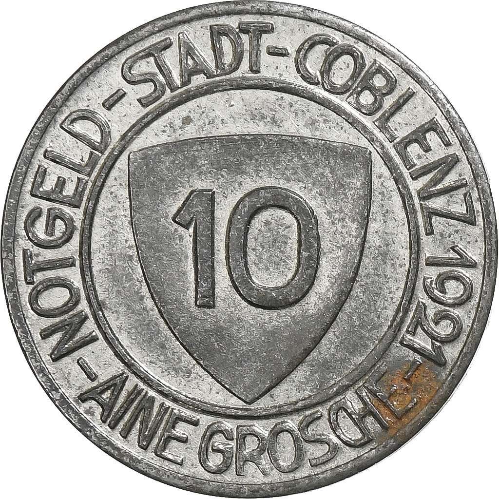 Germany, Stadt Coblenz, 10 Pfennig, 1921, Johann Joseph von Görres, 