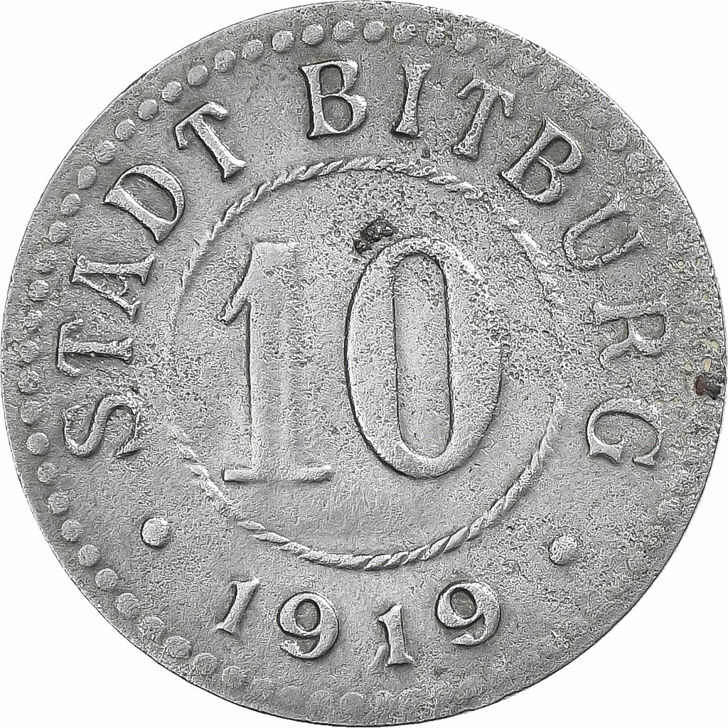 Germany, Stadt Bitburg, 10 Pfennig, 1919, , Iron