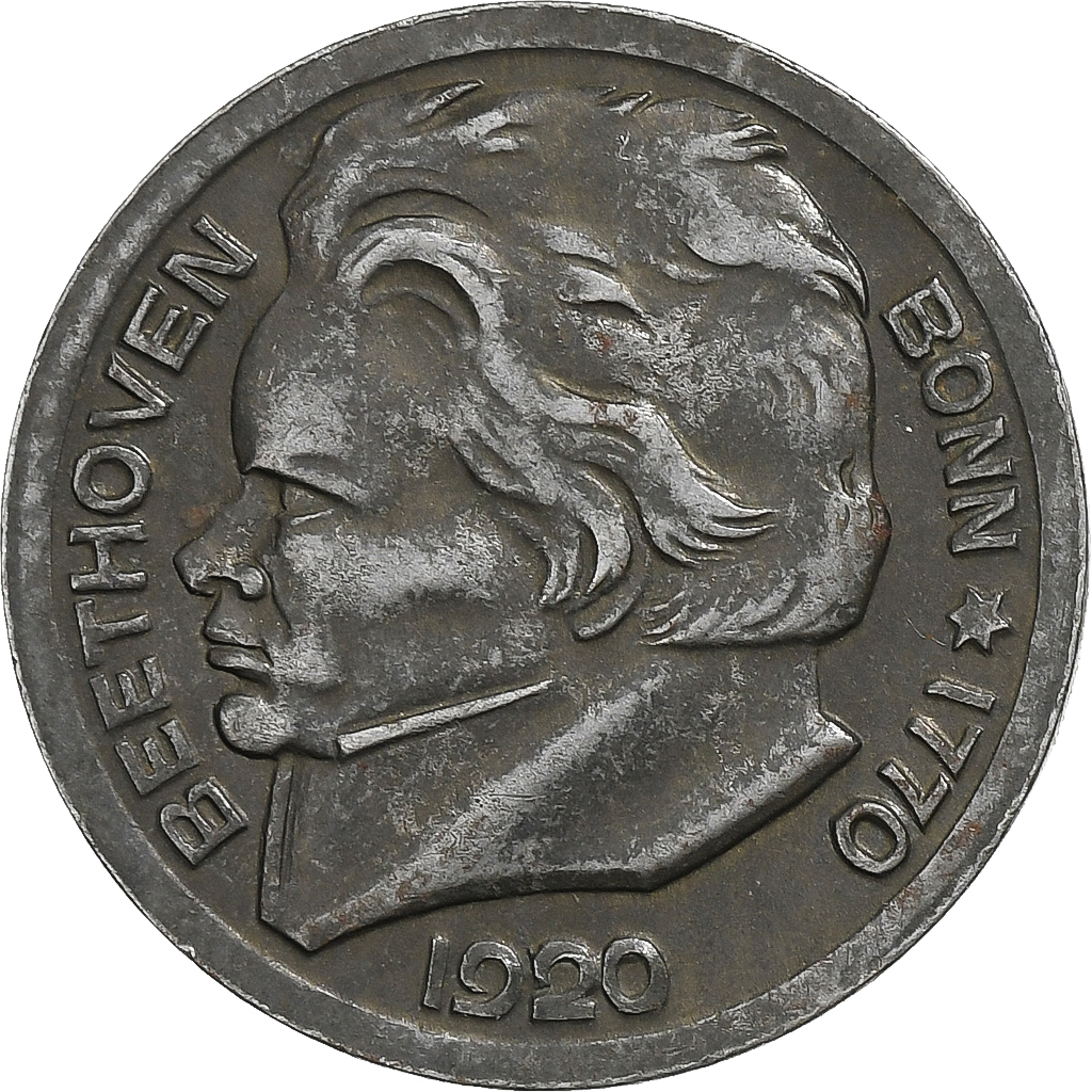 Germany, Stadt Bonn, 10 Pfennig, 1920, Beethoven, , Iron