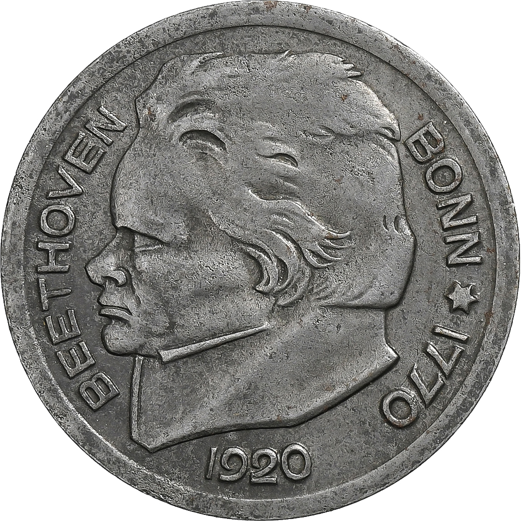 Germany, Stadt Bonn, 25 Pfennig, 1920, Beethoven, , Iron