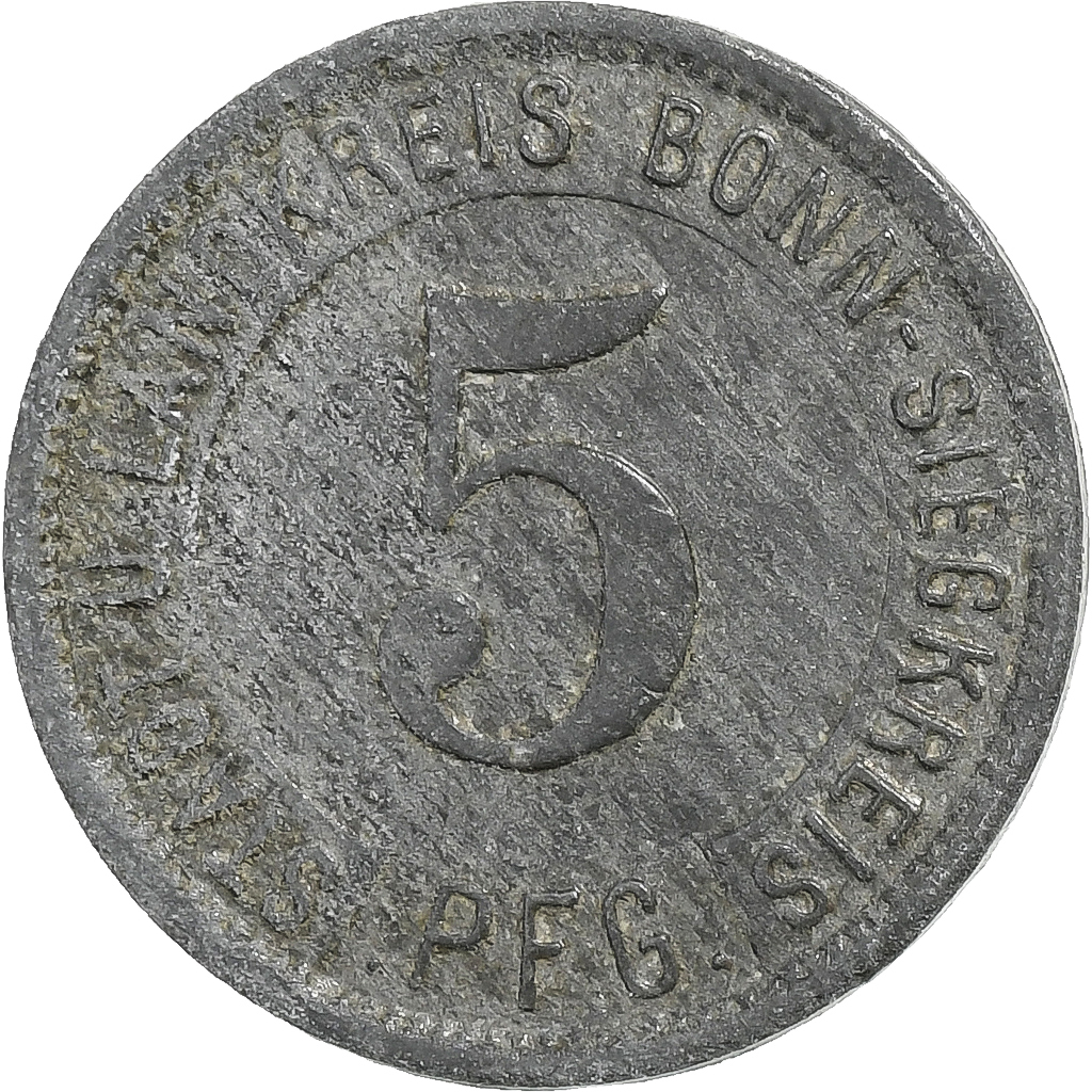 Germany, Bonn-Siegkreis, 5 Pfennig, 1919, , Zinc