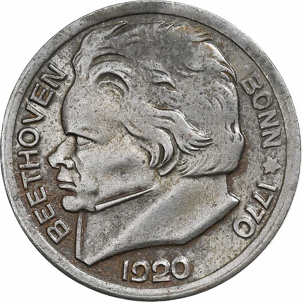 Germany, Stadt Bonn, 10 Pfennig, 1920, Beethoven, , Iron