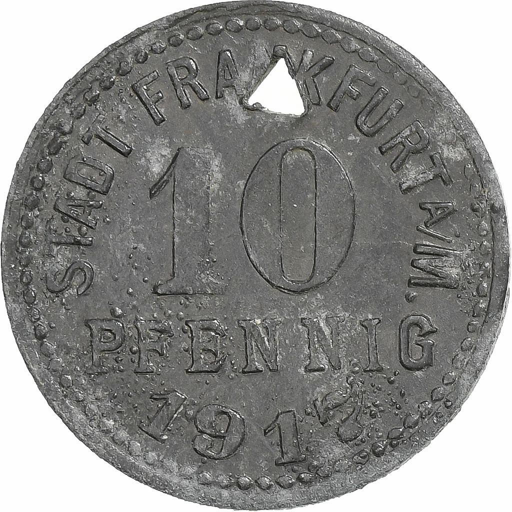 Germany, Stadt Frankfurt am Main, 10 Pfennig, 1917, Holed, , Zinc