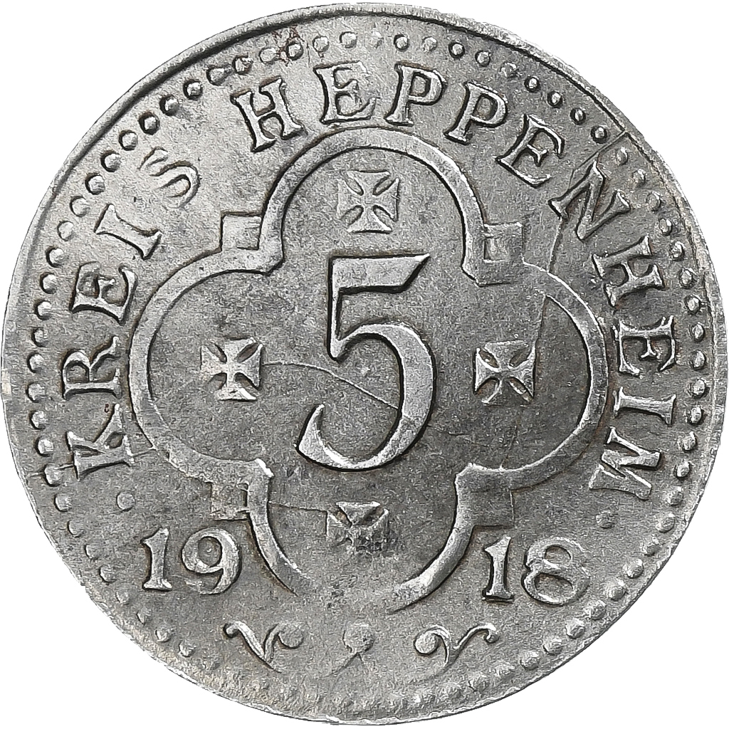 Germany, Stadt Heppenheim, 5 Pfennig, 1918, , Iron
