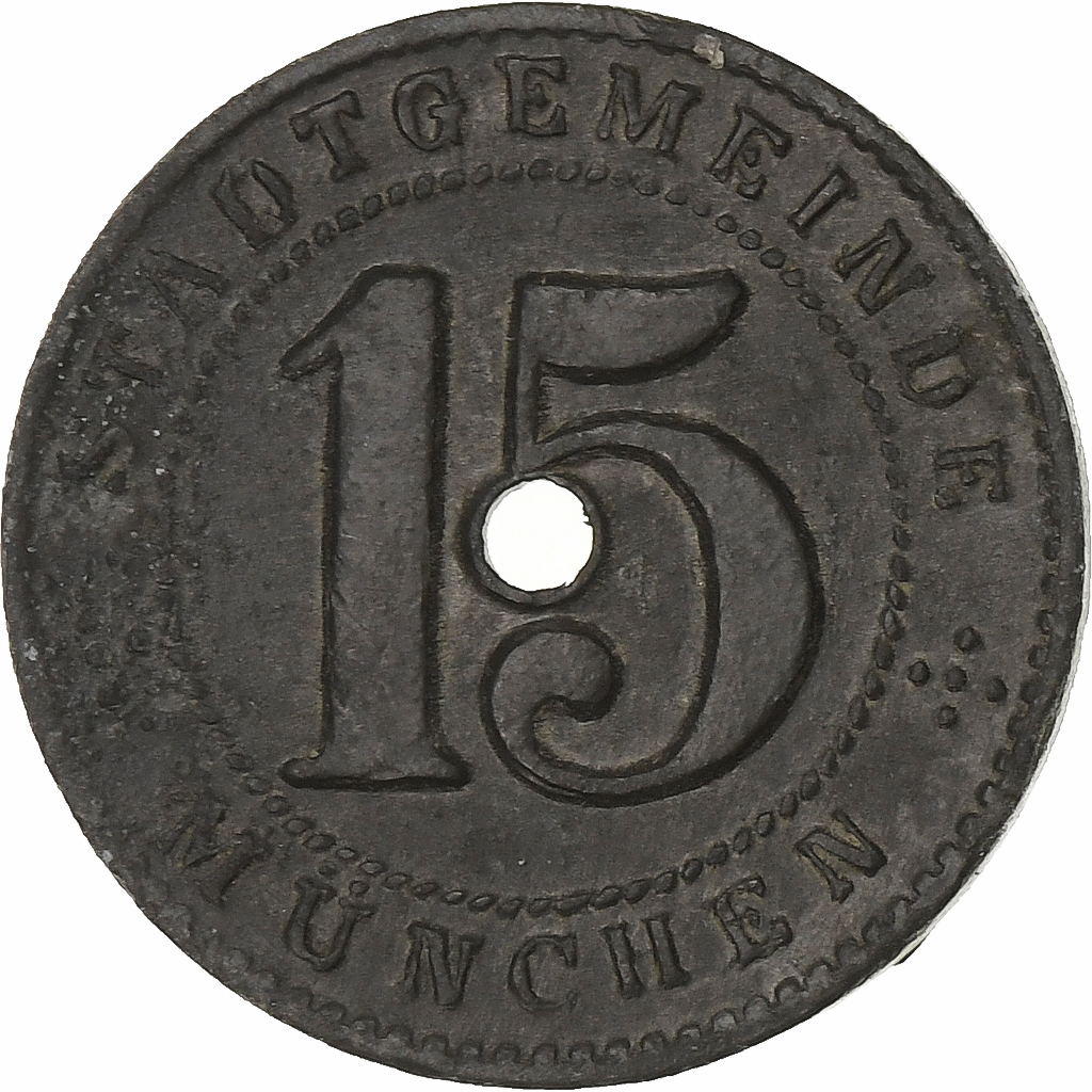 Germany, Stadt München, 15 Pfennig, 1918, , Zinc