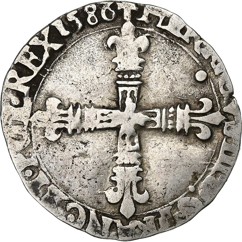 France, Henri III, 1/8 Ecu, 1586, Nantes, Silver, , Gadoury:485