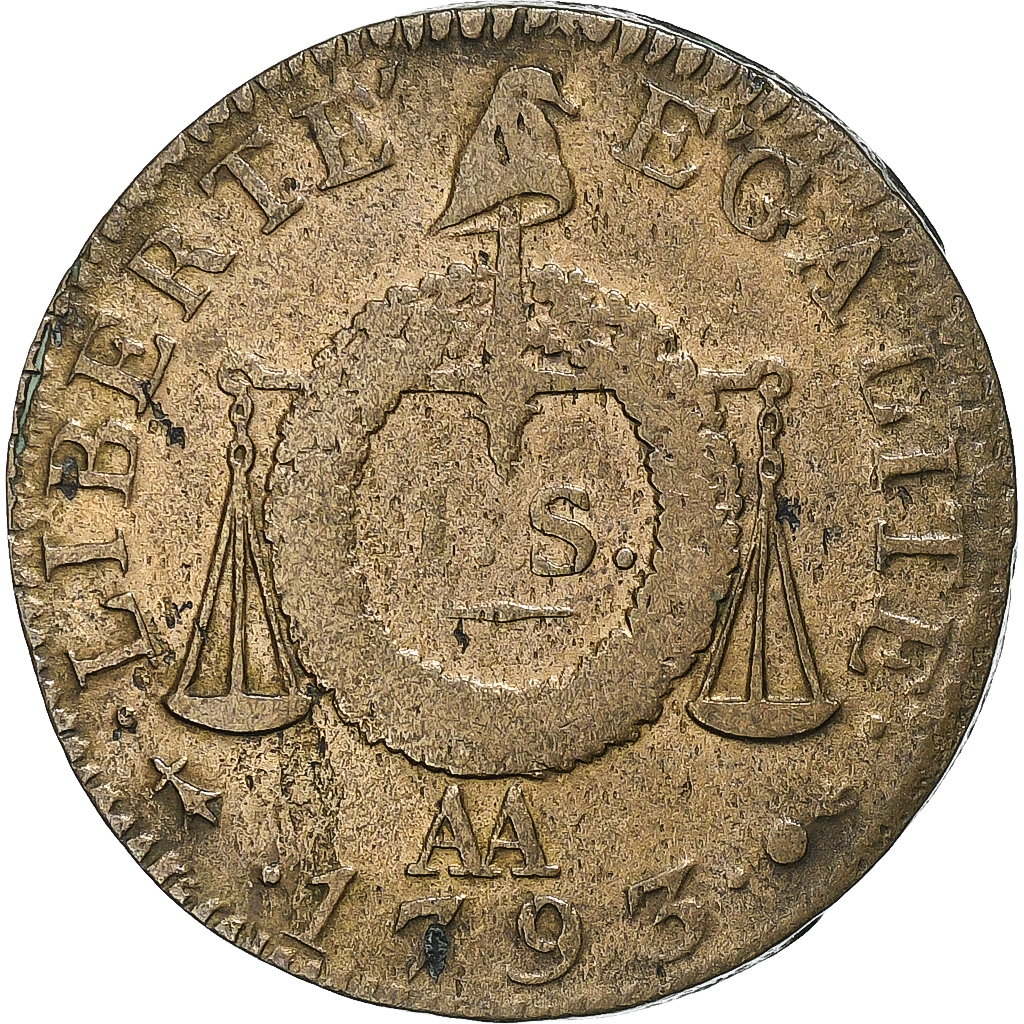 France, Sol à la balance Françoise, 1793 / AN II, Metz, Copper, 