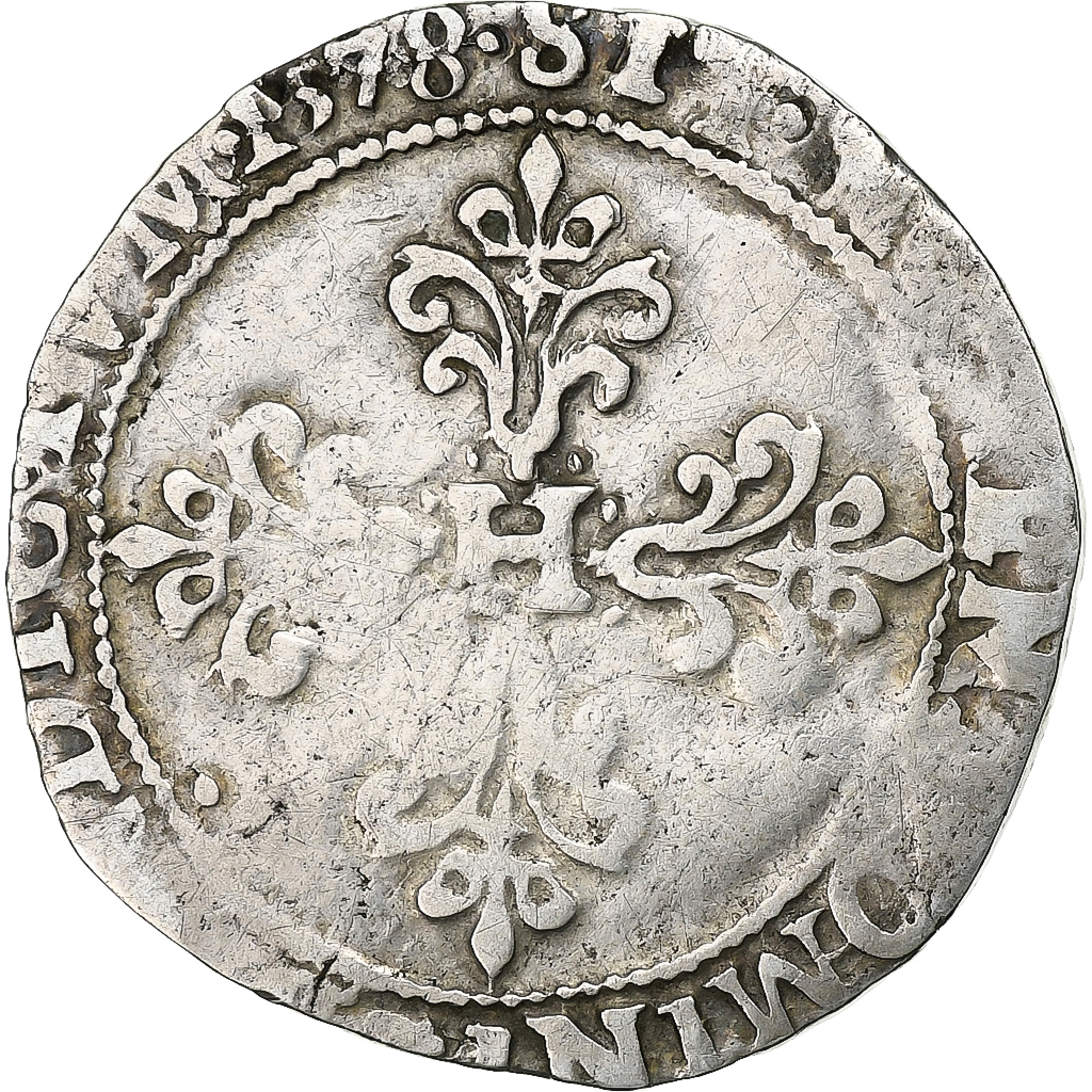 France, Henri III, 1/2 Franc au col plat, 1578, Nantes, Silver, F