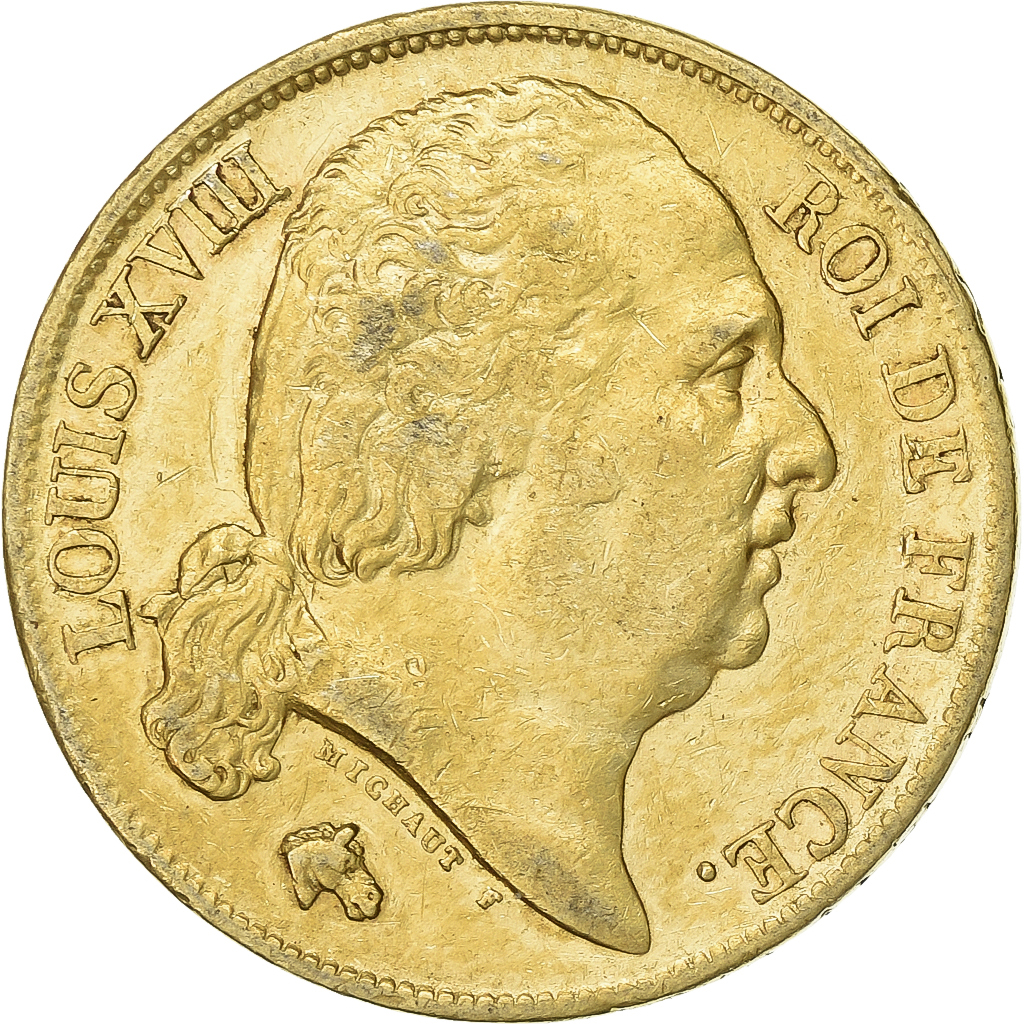 France, Louis XVIII, 20 Francs, Louis XVIII, 1817, Bayonne, Gold, 