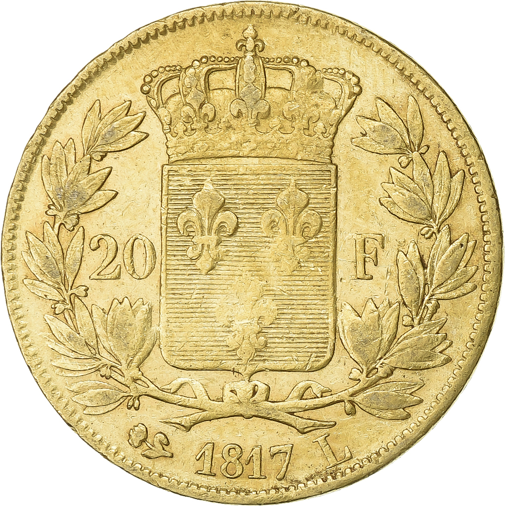 France, Louis XVIII, 20 Francs, Louis XVIII, 1817, Bayonne, Gold, 