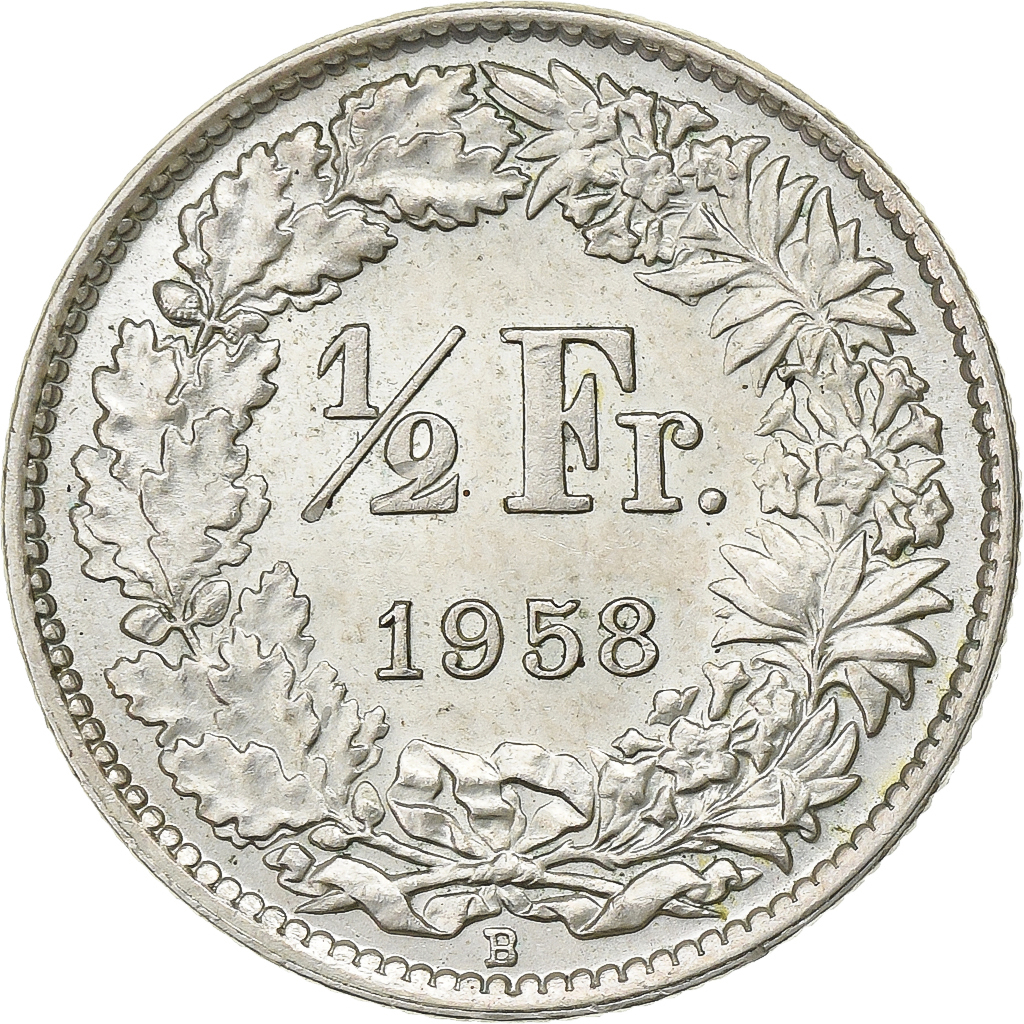 Switzerland, 1/2 Franc, 1958, Bern, Silver, , KM:23