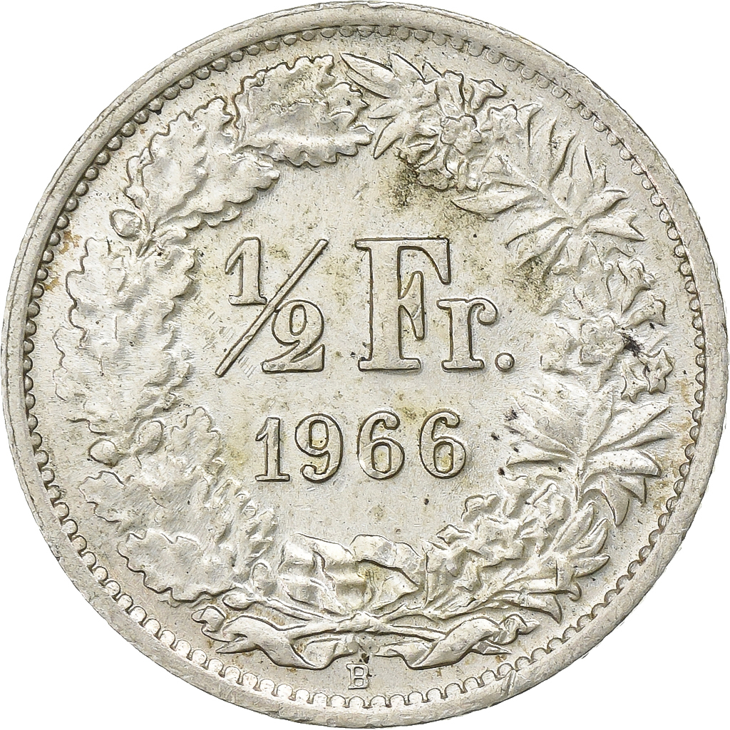 Switzerland, 1/2 Franc, 1966, Bern, Silver, , KM:23