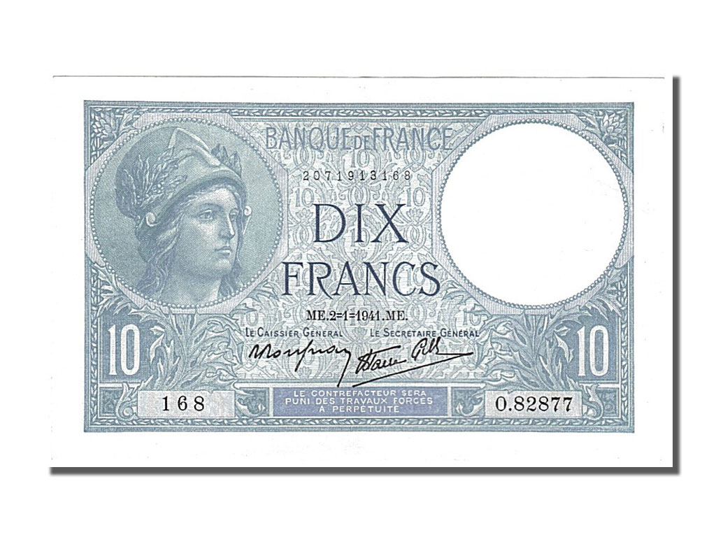 Banknote, France, 10 Francs, 10 F 1916-1942 ''Minerve'', 1941, 1941-01-02
