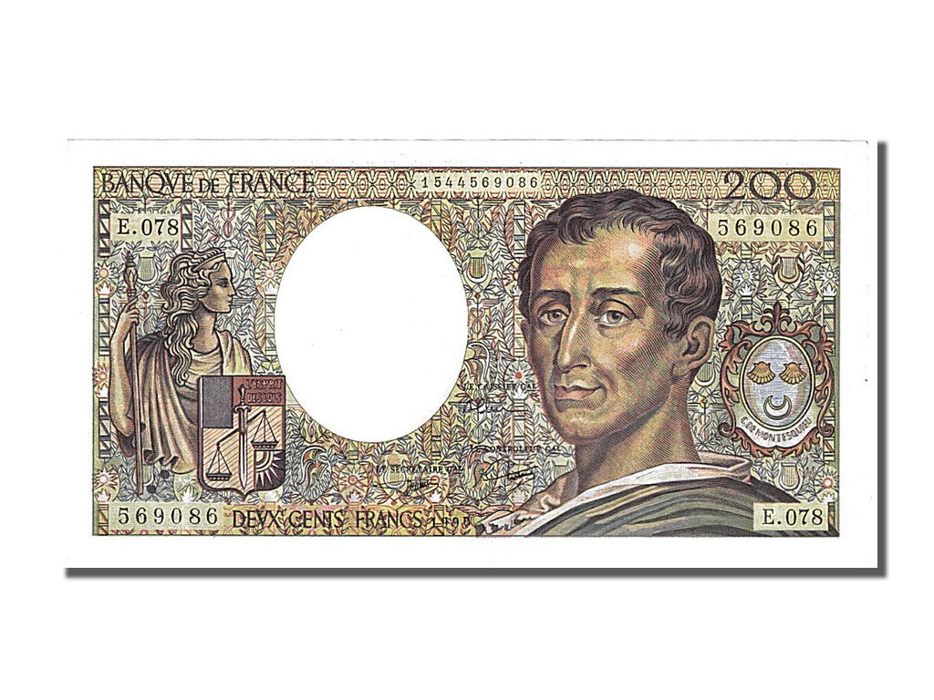 Banknote, France, 200 Francs, 200 F 1981-1994 ''Montesquieu'', 1990, AU(55-58)