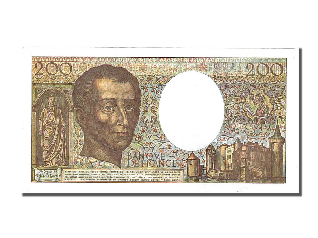 Banknote, France, 200 Francs, 200 F 1981-1994 ''Montesquieu'', 1990, AU(55-58)
