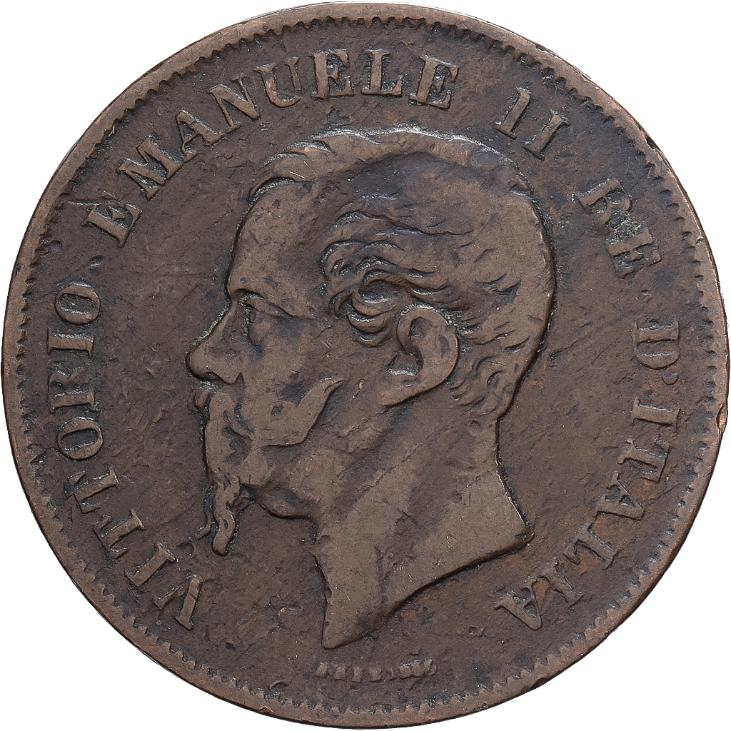 Italy, Vittorio Emanuele II, 5 Centesimi, 1862, Naples, Bronze, F