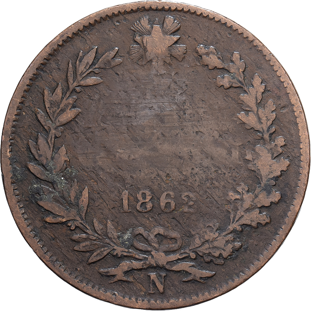 Italy, Vittorio Emanuele II, 5 Centesimi, 1862, Naples, Bronze, F