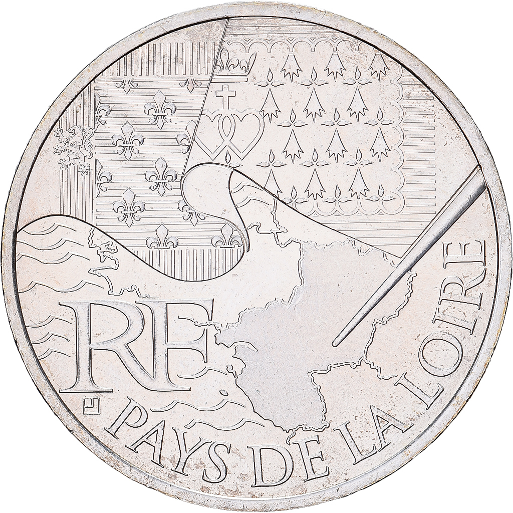 France, 10 Euro, Pays de la Loire, 2010, Paris, MS(63), Silver, KM:1665