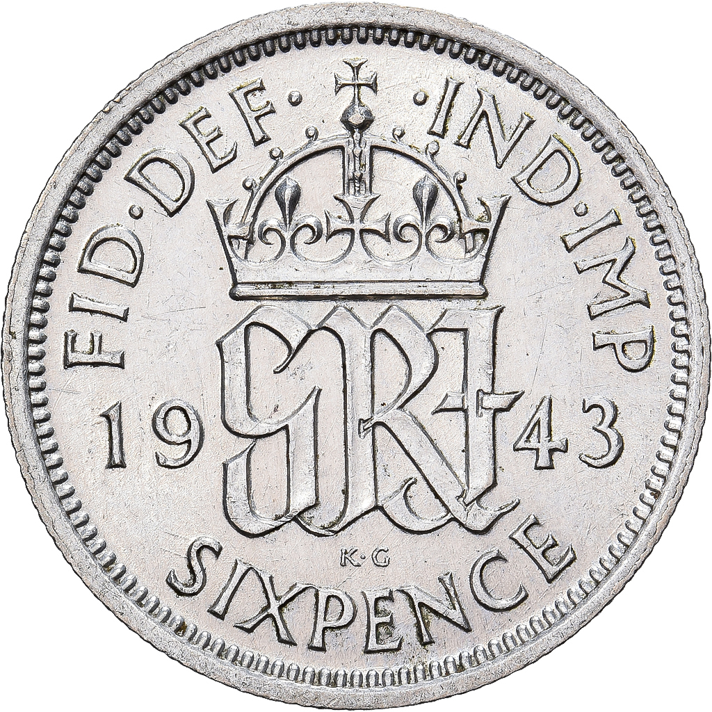 Great Britain, George VI, 6 Pence, 1943, Copper-nickel, EF, KM:862