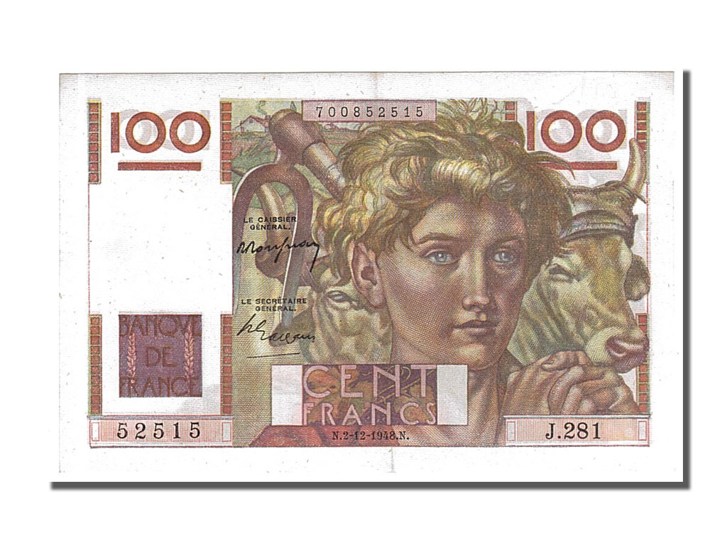 Banknote, France, 100 Francs, 100 F 1945-1954 ''Jeune Paysan'', 1948