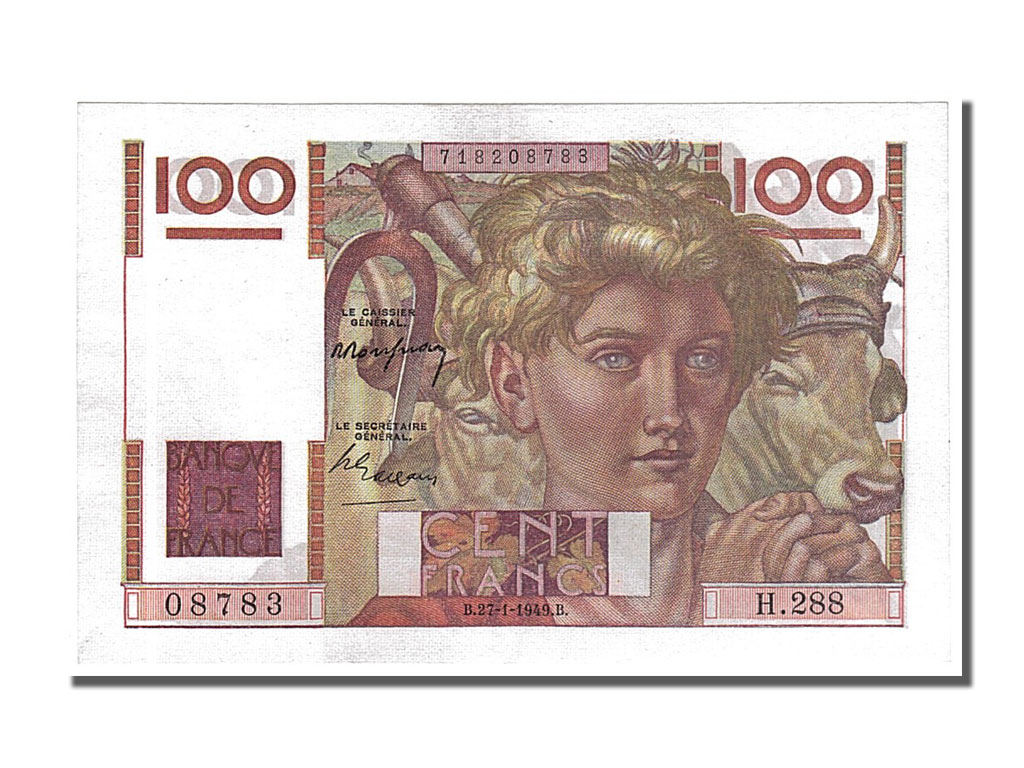Banknote, France, 100 Francs, 100 F 1945-1954 ''Jeune Paysan'', 1949