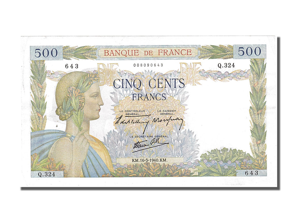 Banknote, France, 500 Francs, 500 F 1940-1944 ''La Paix'', 1940, 1940-05-16