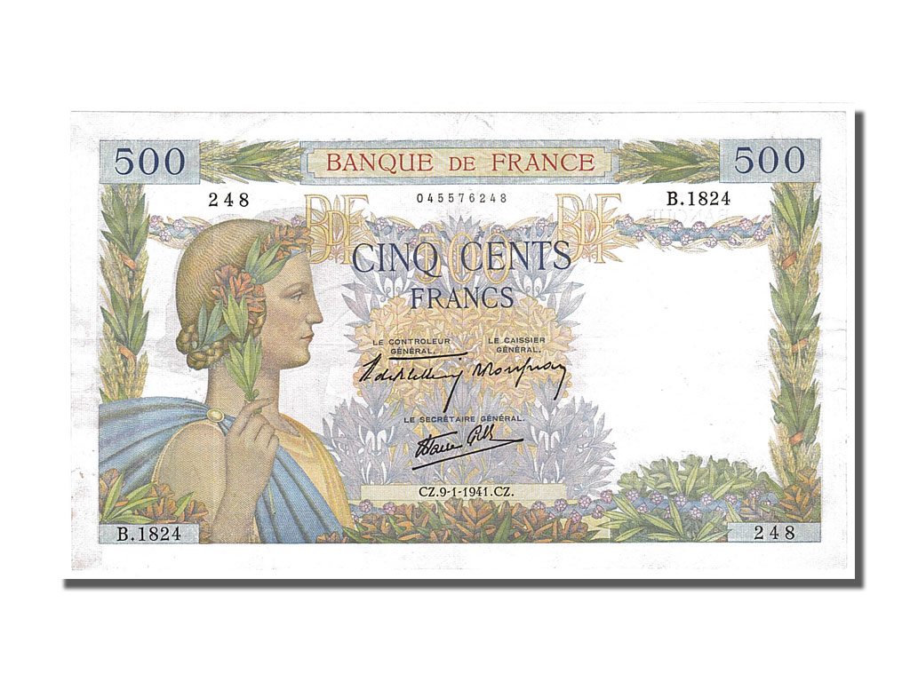 Banknote, France, 500 Francs, 500 F 1940-1944 ''La Paix'', 1941, 1941-01-09