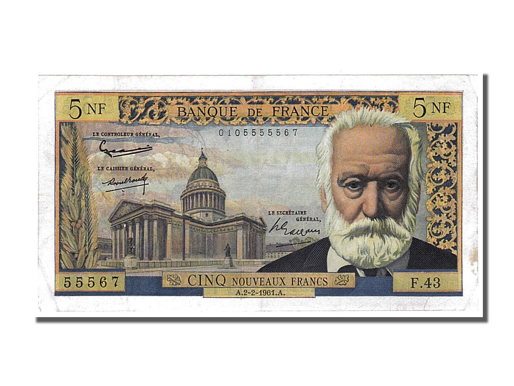 Banknote, France, 5 Nouveaux Francs, 5 NF 1959-1965 ''Victor Hugo'', 1961