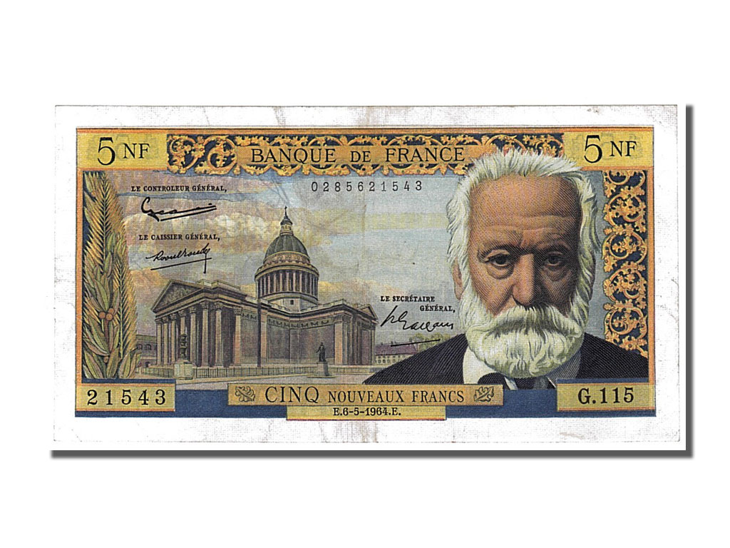 Banknote, France, 5 Nouveaux Francs, 5 NF 1959-1965 ''Victor Hugo'', 1964