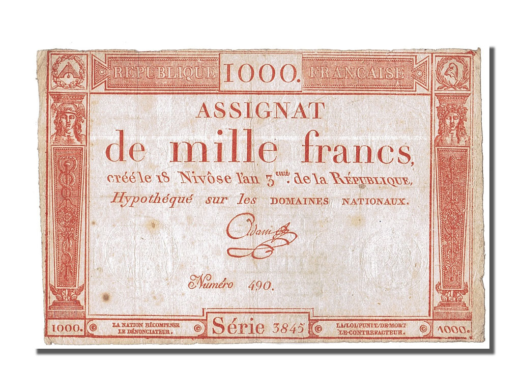Banknote, France, 1000 Francs, 1795, Adam, EF(40-45), KM:A80, Lafaurie:175