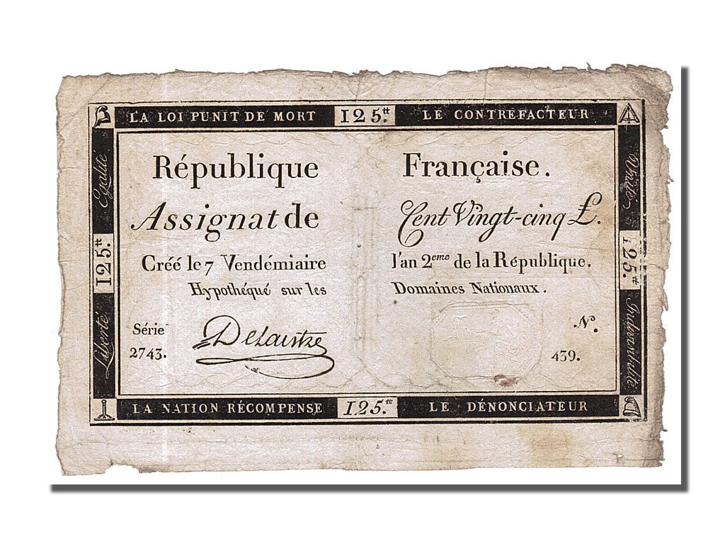 Banknote, France, 125 Livres, 1793, Delaistre, EF(40-45), KM:A74, Lafaurie:169