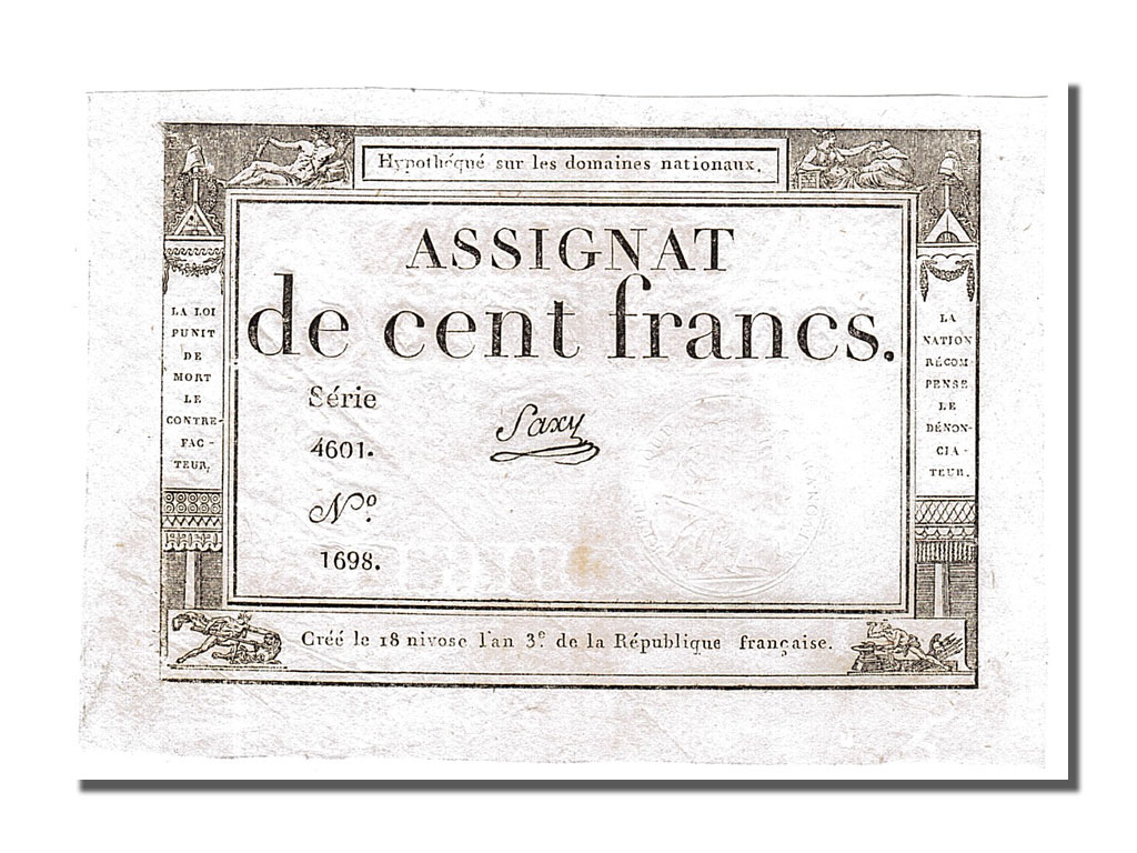 Banknote, France, 100 Francs, 1795, Saxy, AU(55-58), KM:A78, Lafaurie:173