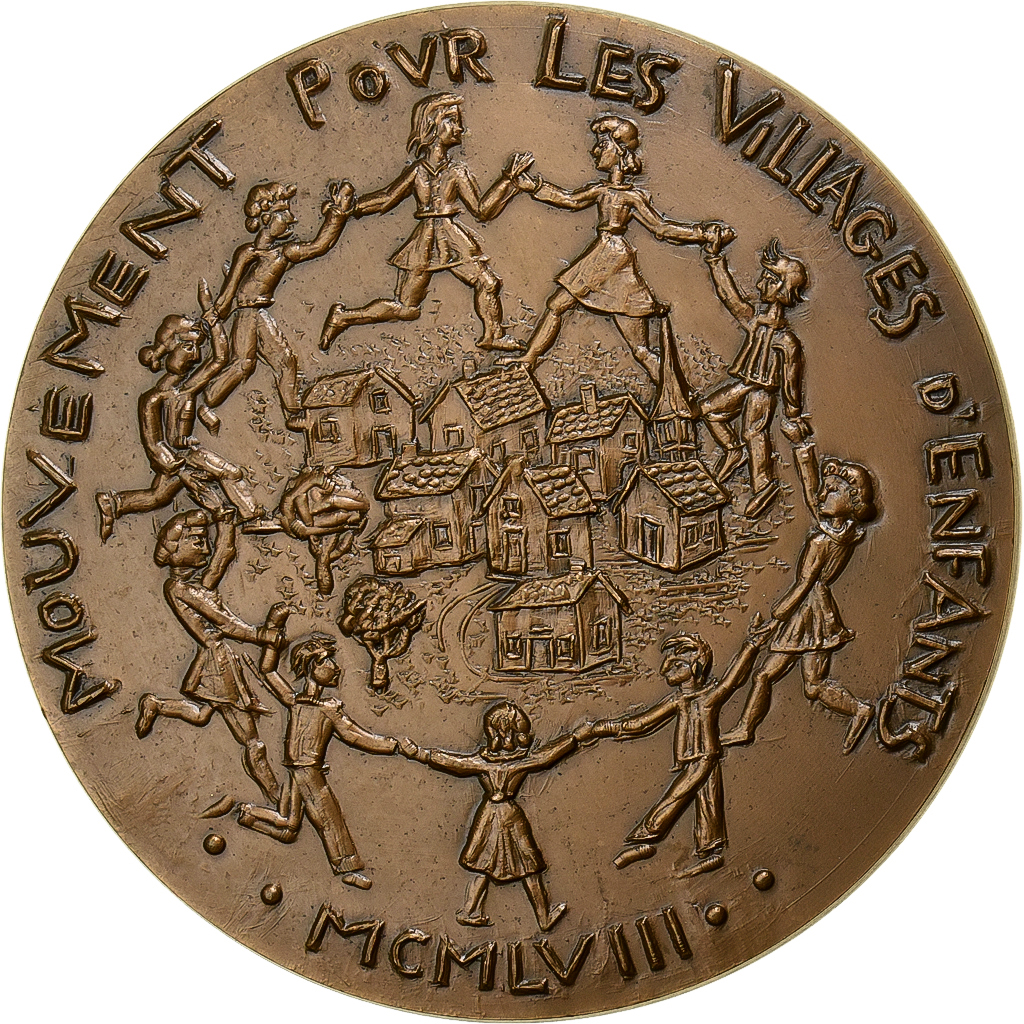 France, Medal, Mouvement pour les Villages d'Enfants, 1958, Bronze, Tschudin