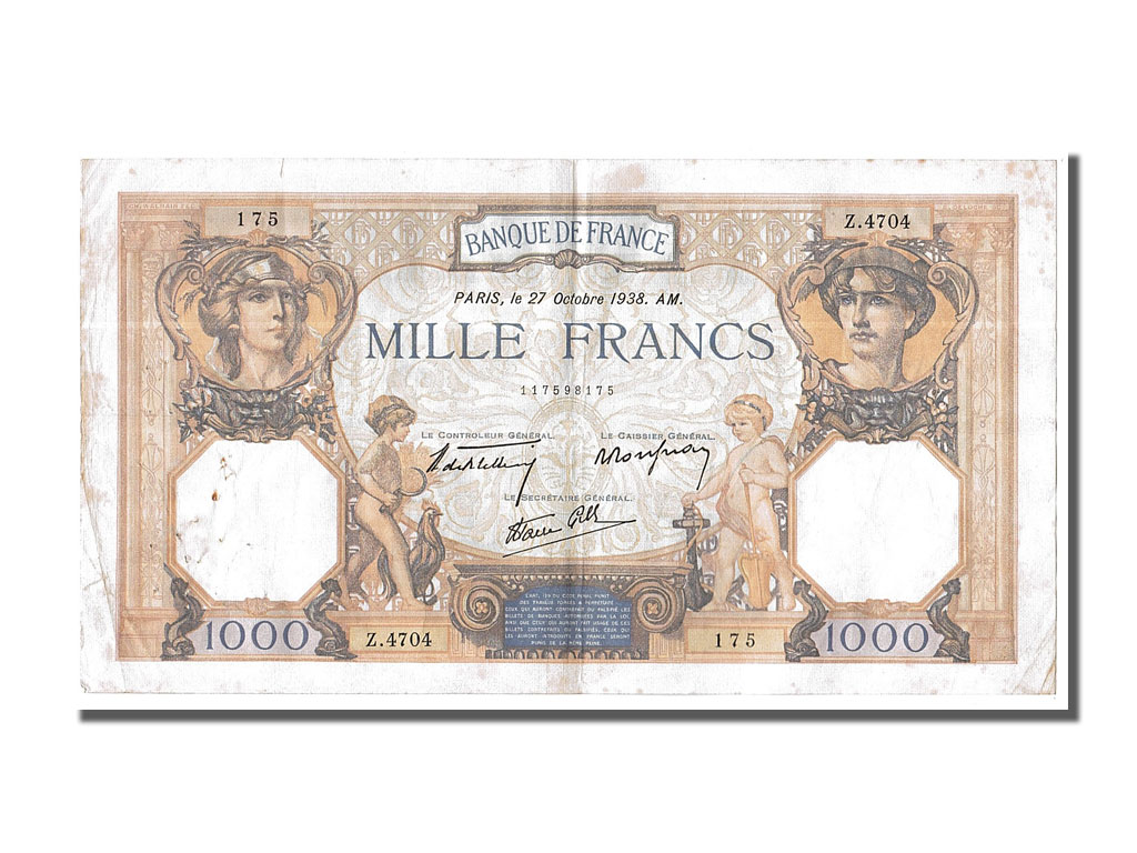 Banknote, France, 500 Francs, 1 000 F 1927-1940 ''Cérès et Mercure'', 1938