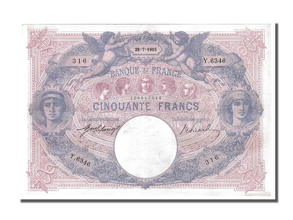 Banknote, France, 50 Francs, 50 F 1889-1927 ''Bleu et Rose'', 1915, 1915-07-28