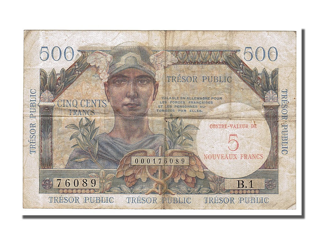 Biljet, Frankrijk, 5 Nouveaux Francs on 500 Francs, 1955-1963 Treasury, 1960