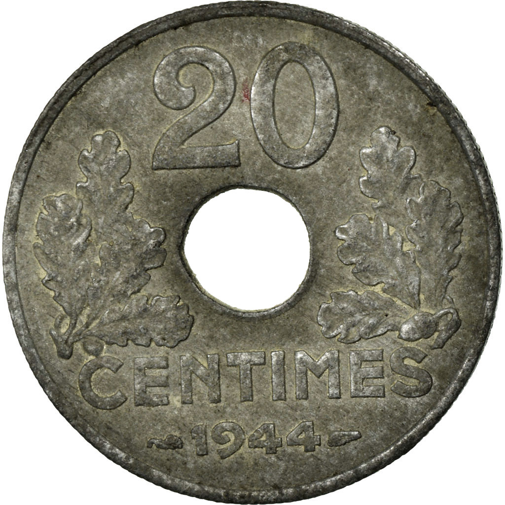 Coin, France, État français, 20 Centimes, 1944, Paris, , Zinc