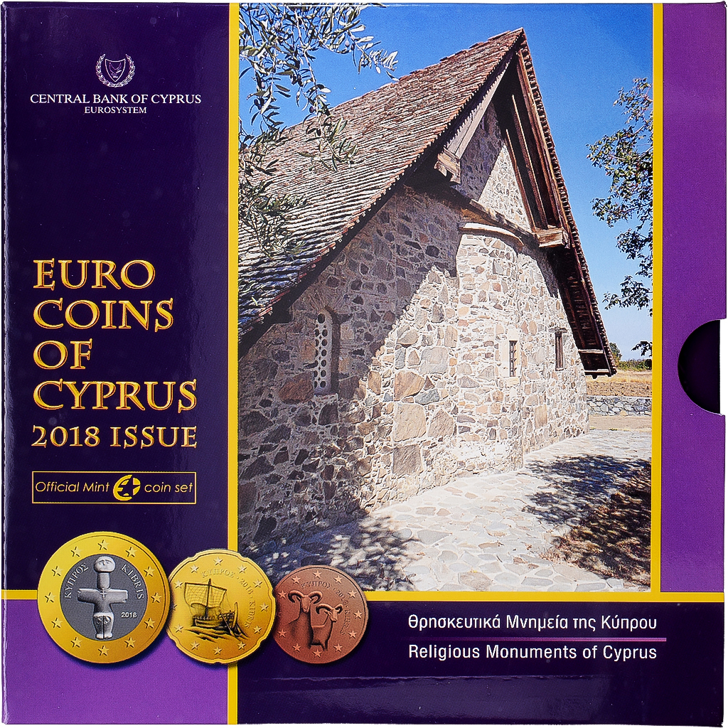 Zypern, Set 1 ct. - 2 Euro, Religious monuments, série FDC, 2018, Athens, STGL