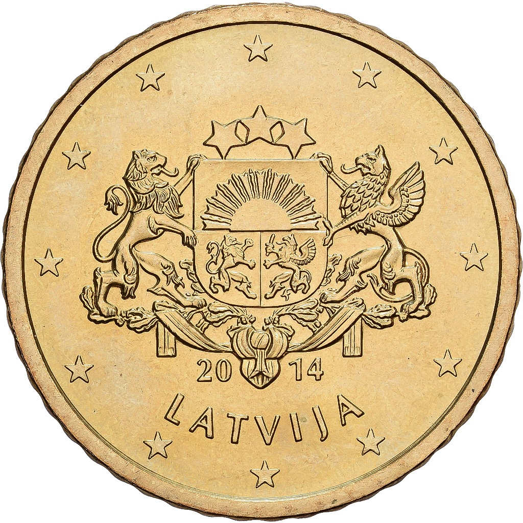 Latvia, 50 Euro Cent, 2014, Stuttgart, Brass, MS, KM:155