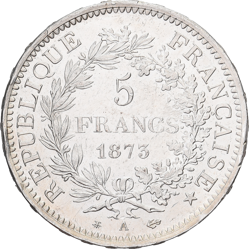 France, 5 Francs, Hercule, 1873, Paris, Silver, MS, Gadoury:745a, KM:820.1