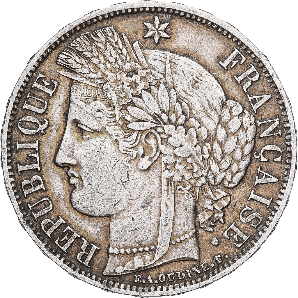 France, 5 Francs, Cérès, 1870, Paris, Silver, EF, Gadoury:743, KM:819