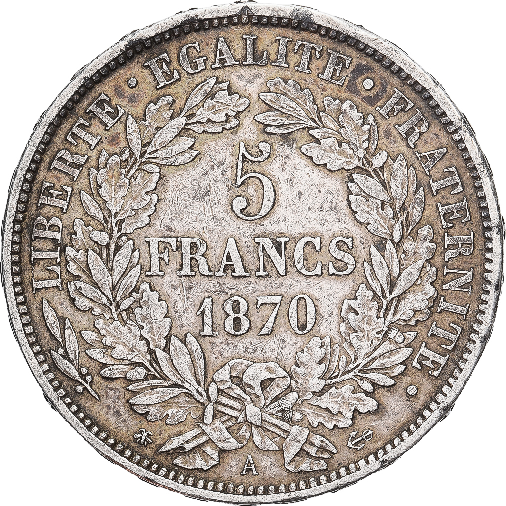 France, 5 Francs, Cérès, 1870, Paris, Silver, EF, Gadoury:743, KM:819
