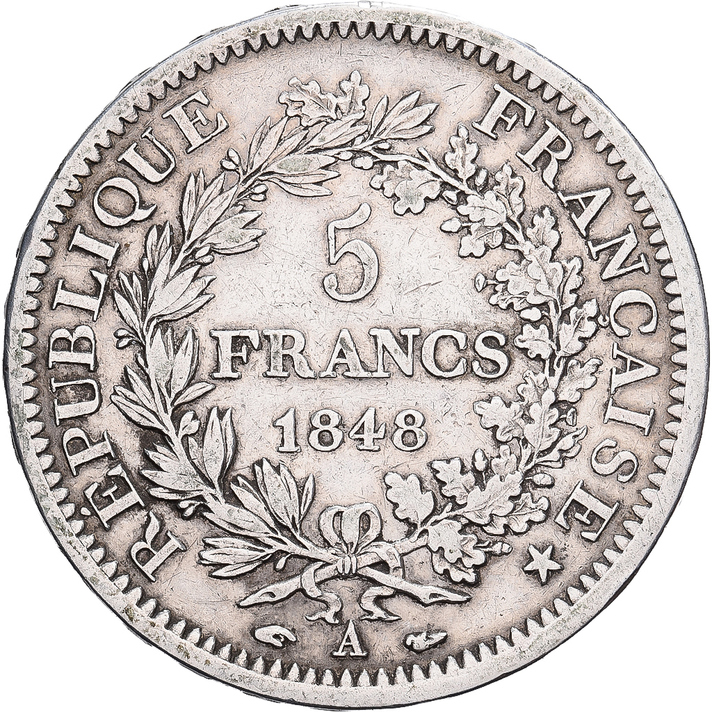 France, 5 Francs, Hercule, 1848, Paris, Silver, VF, Gadoury:683, KM:756.1